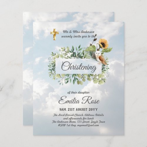 Woodland Owl Sunflower CHRISTENING Baptism Invite