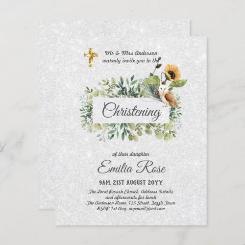 Woodland Owl Sunflower CHRISTENING Baptism Invite