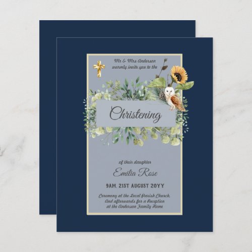 Woodland Owl Sunflower CHRISTENING Baptism Invite