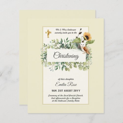 Woodland Owl Sunflower CHRISTENING Baptism Invite