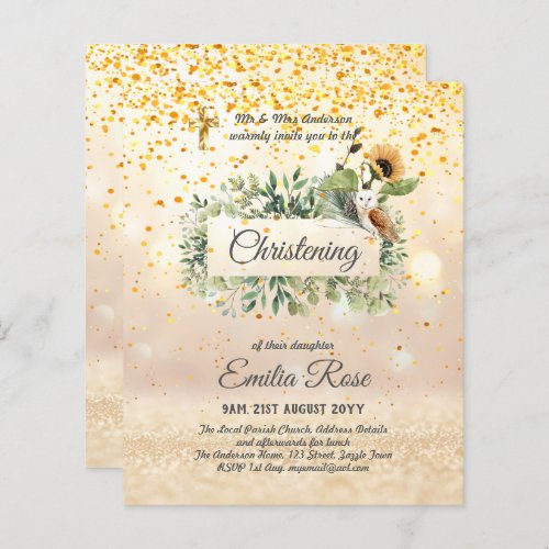 Woodland Owl Sunflower CHRISTENING Baptism Invite