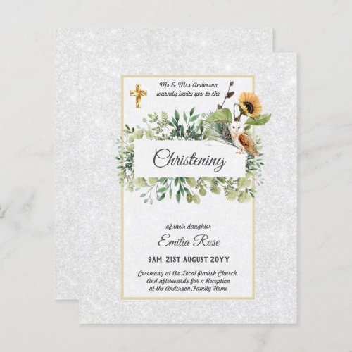 Woodland Owl Sunflower CHRISTENING Baptism Invite