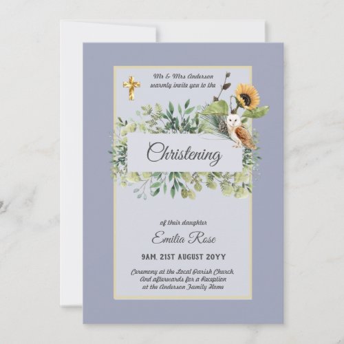 Woodland Owl Sunflower CHRISTENING Baptism Invite