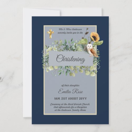 Woodland Owl Sunflower CHRISTENING Baptism Invite