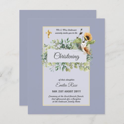 Woodland Owl Sunflower CHRISTENING Baptism Invite