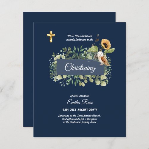 Woodland Owl Sunflower CHRISTENING Baptism Invite