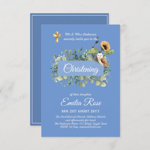 Woodland Owl Sunflower CHRISTENING Baptism Invite