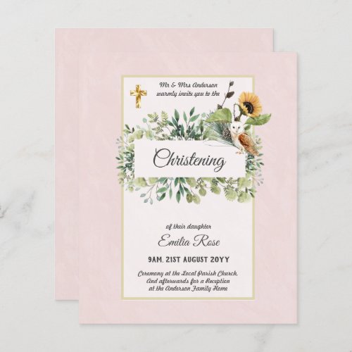 Woodland Owl Sunflower CHRISTENING Baptism Invite