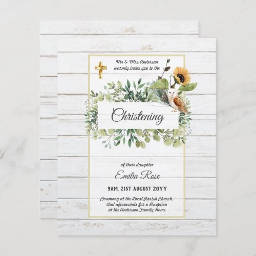 Woodland Owl Sunflower CHRISTENING Baptism Invite