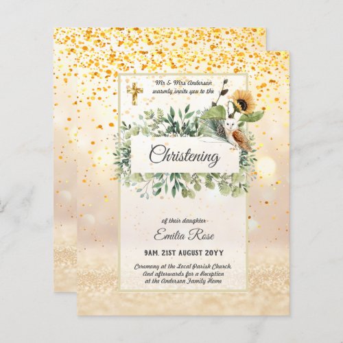 Woodland Owl Sunflower CHRISTENING Baptism Invite