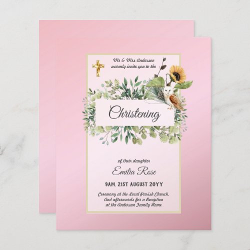 Woodland Owl Sunflower CHRISTENING Baptism Invite