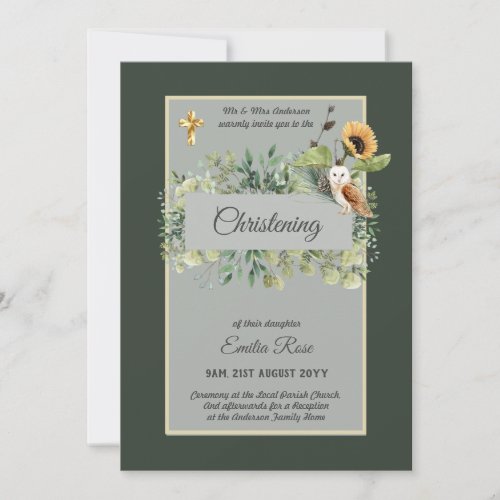 Woodland Owl Sunflower CHRISTENING Baptism Invite