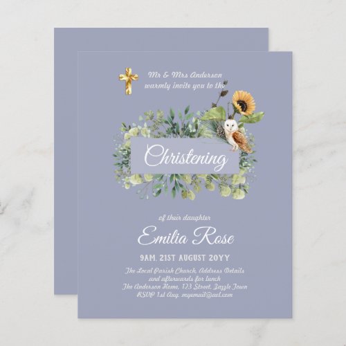 Woodland Owl Sunflower CHRISTENING Baptism Invite