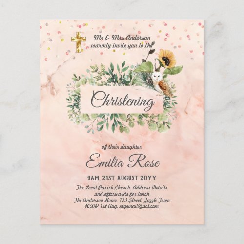 Woodland Owl Sunflower CHRISTENING Baptism Invite Flyer