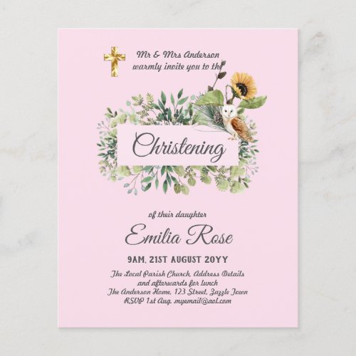 Woodland Owl Sunflower CHRISTENING Baptism Invite Flyer