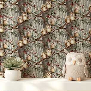 Woodland Owls and Branches Wallpaper