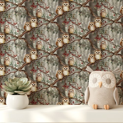 Woodland Owls And Branches Wallpaper