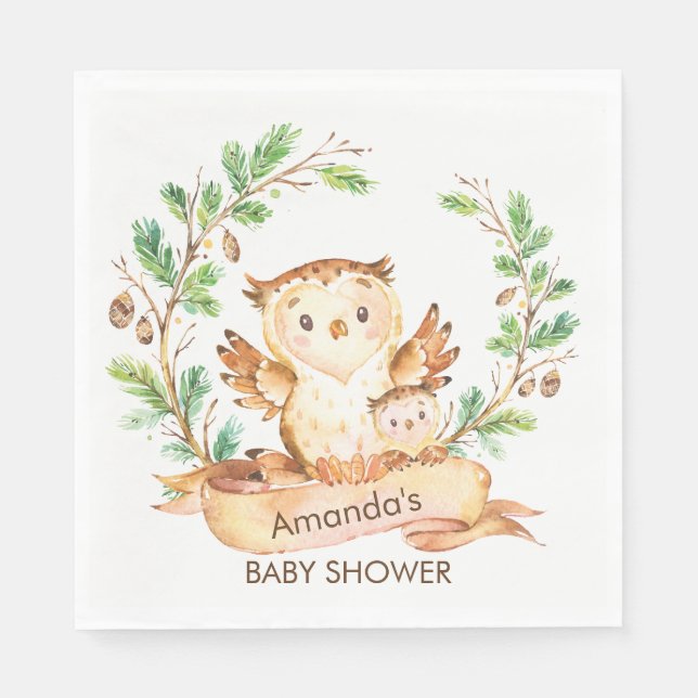 Woodland Owls  Baby Shower Paper Napkins (Front)