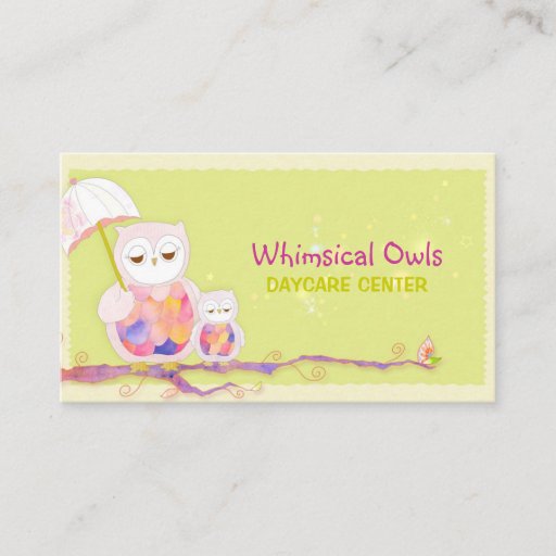 Customizable Woodland Owls Whimsical Daycare Business Cards