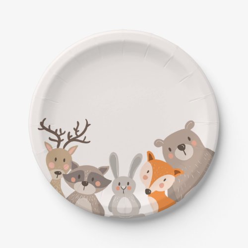 Woodland Paper Plates Baby shower Animals Fox bear