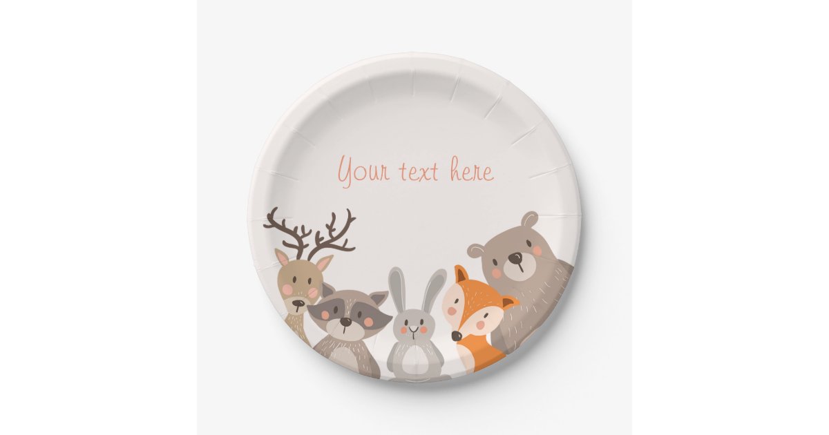 Woodland Paper Plates Baby shower Animals Fox bear | Zazzle