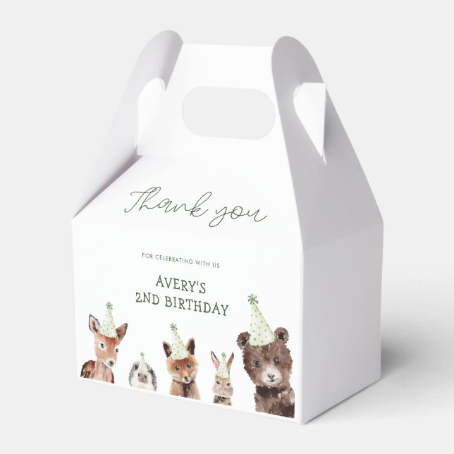 Woodland Party Animals Birthday Favor Boxes (Front Side)