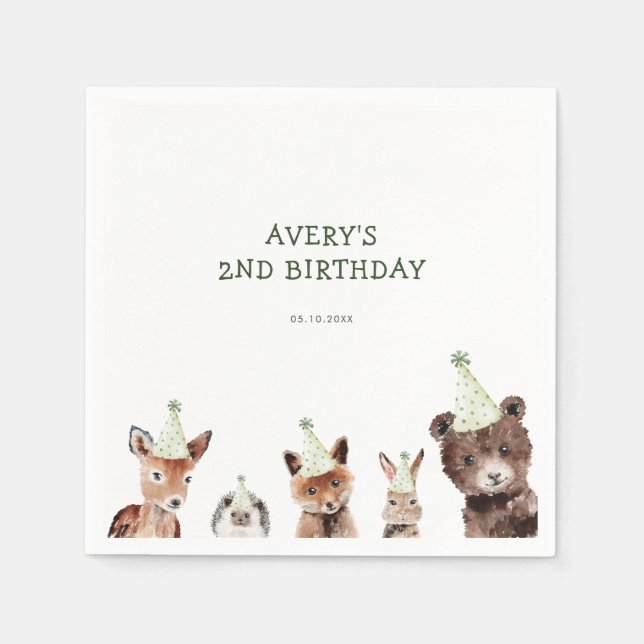 Woodland Party Animals Birthday Napkins (Front)
