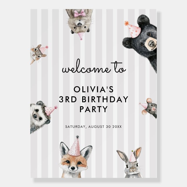 Woodland Party Animals Birthday Welcome Sign (Front)