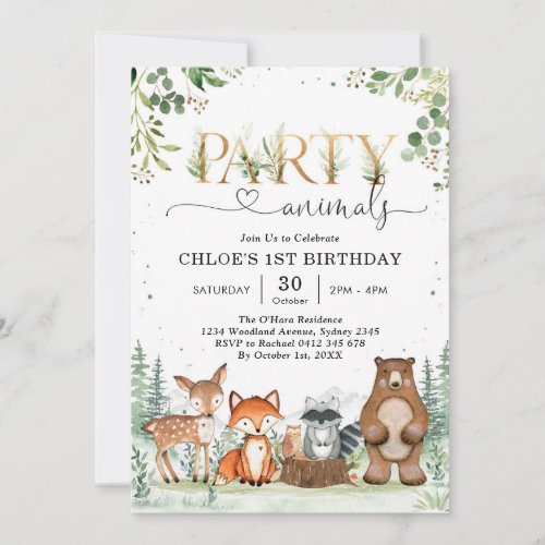 Woodland Party Animals Boy Birthday Invitation