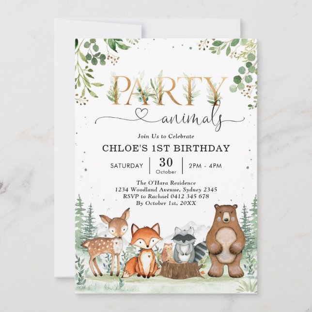 Woodland Party Animals Boy Birthday Invitation (Front)