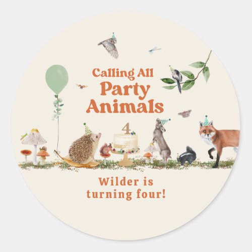 Woodland Party Animals Neutral Birthday Party Classic Round Sticker
