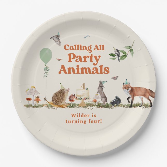 Woodland Party Animals Neutral Birthday Party Paper Plates (Front)