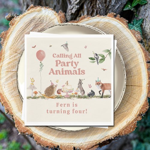 Woodland Party Animals Pink Birthday Party Napkins
