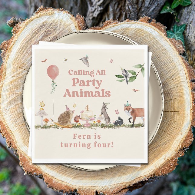 Woodland Party Animals Pink Birthday Party Napkins (Creator Uploaded)