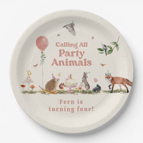 Woodland Party Animals Pink Birthday Party Paper Plates