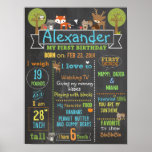Woodland Party First Birthday Sign Poster at Zazzle