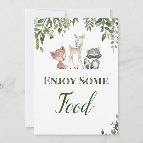 Woodland Party Sign _ enjoy some food sign 5x7 Invitation