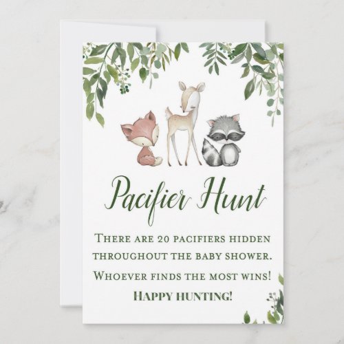 Woodland Party Sign _ Pacifier Hunt Game Sign 5x7 Invitation