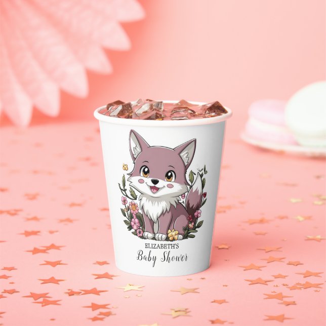 Woodland Pastel Wolf Baby Shower Paper Cups (Insitu)