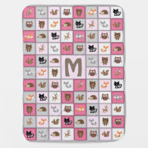Woodland Patchwork Baby Animals Quiltlike *Pink