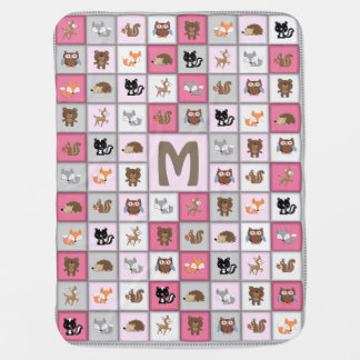 Woodland Patchwork Baby Animals Quiltlike *Pink Stroller Blanket
