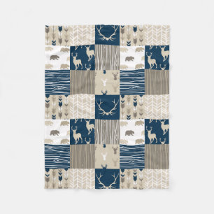 Woodland Patchwork Blanket in Tan and Navy Blue