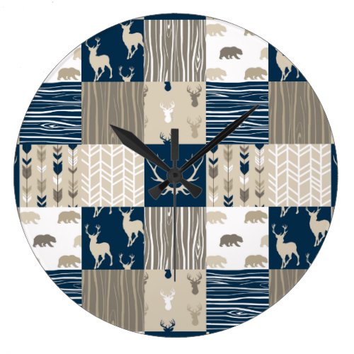 Woodland Patchwork Clock - Navy and Tan
