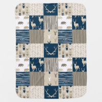 Woodland Patchwork in Navy and Tan Baby Blanket