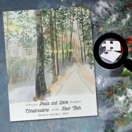 Woodland Path Personalized Watercolor Christmas Jigsaw Puzzle