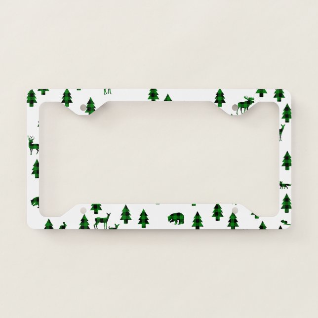 Woodland Pattern: Green Buffalo Plaid License Plate Frame (Front)