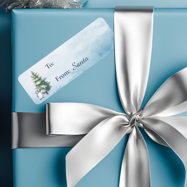 Woodland Penguin Christmas Gift Label (Woodland penguin christmas gift sticker label)