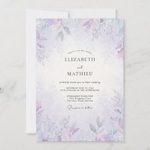 Woodland Periwinkle Violet Leafy Wedding Invitation