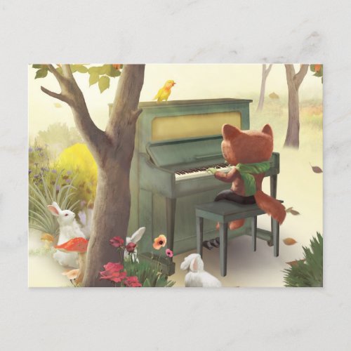 Woodland Pianist Announcement Postcard