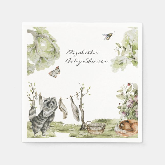 Woodland Picnic | Forest Animals Baby Shower Napkins (Front)